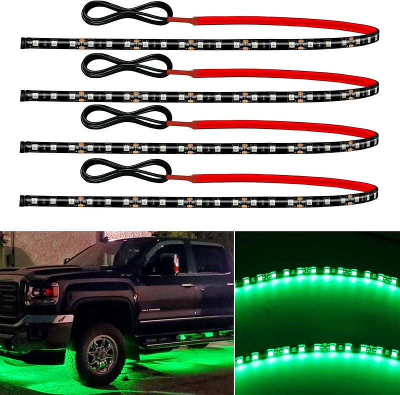 Miisiya 12V Led Light Strip Connectable 24Inch Green Led Strip Lights for Car Underglow Kit Golf Cart Motorcycle Boat Cabinet Waterproof Led Light Strip,4Pack - Image 1